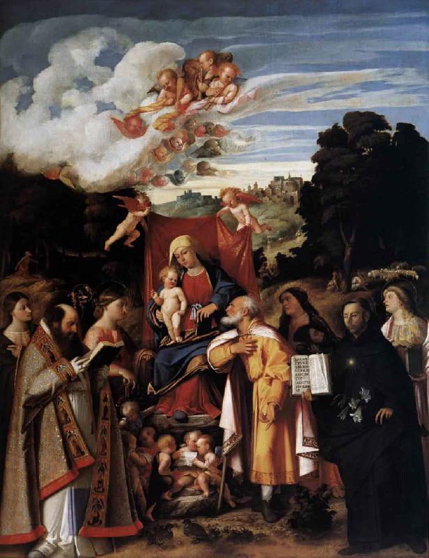 Giovanni Cariani Virgin Enthroned with Angels and Saints oil painting image
